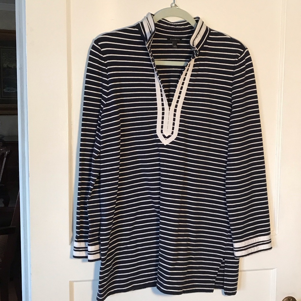 Talbots Navy and White Striped Tunic Top